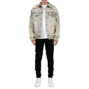 Custom made design <b>cropped</b> light blue ink paint washed high quality plus size men classic <b>denim</b> <b>jacket</b> - Product Image 1