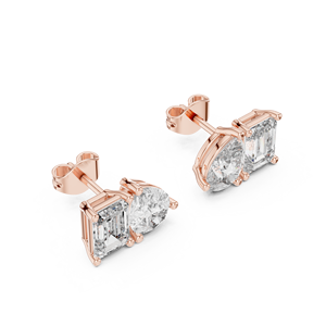 Handcrafted Toi et Moi Lab-Grown Diamond <b>Studs</b> Made From 14K Solid Rose Gold GRA Certified Solitaire Design Two Stone <b>Studs</b> - Product Image 1