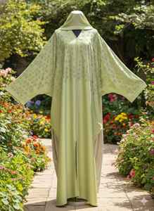 ชุดอาบายะสีเขียวพิสตาชิโอแบบเบาสบาย ระบายอากาศได้ดี ตกแต่งด้วยคริสตัลรูปปีกผีเสื้อ ความยาวระดับพื้น - Product Image 2