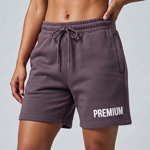 Shorts de sport en molleton pour femmes grandes tailles, taille élastique avec cordon de serrage, en coton, fabricant OEM - Product Image 1