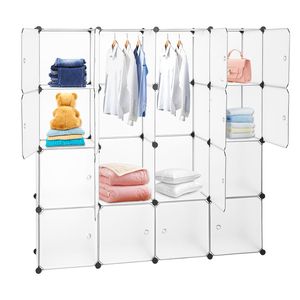 Organizzatore Modulare per Armadio a 16 Cubi in Plastica, Guardaroba Portatile Fai-da-Te, Sistema di Scaffalature e Cassetti per Libreria - Product Image 1