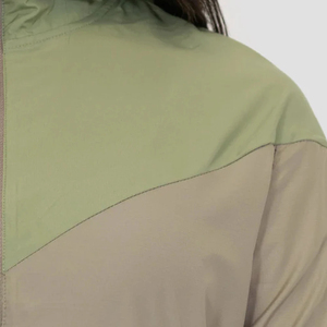 <b>Women's</b> Color Blocked Racer <b>Jacket</b> Hooded Full Sleeve Zipper Windproof Autumn Sport Wear Green Gray Contrast Design - Product Image 3
