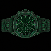 Montre chronographe en acier inoxydable vert foncé avec détails en pierre d'émeraude, cadran hexagonal, design de luxe pour homme, mouvement à quartz
