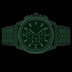 Reloj Cronógrafo Verde Oscuro con Detalles de Esmeralda, Esfera Hexagonal, Diseño de Reloj de Pulsera de Lujo para Hombre - Product Image 2