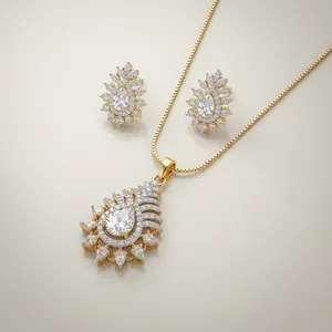 Ensemble de pendentifs plaqués rhodium finition or, dernière création, pour femmes, bijoux de mariage indiens haut de gamme avec diamants naturels. - Product Image 1