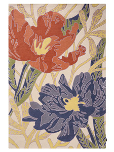 Tapis floral botanique tufté à la main, motif floral surdimensionné, orange, bleu, vert, tapis contemporain - Product Image 1
