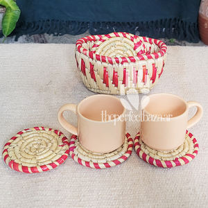 Posavasos Redondo de Hierba Moonj Roja, Diseño Clásico Ecológico, No Tóxico, Duradero, Theperfectbazaar - Product Image 6