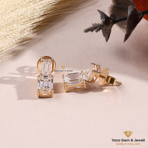 Boucles d'oreilles pendantes à double taille émeraude en diamant CVD cultivé en laboratoire, cadeau pour elle, or massif 14 carats, 2 TCW, couleur D, clarté VVS2, certifié IGI - Product Image 2