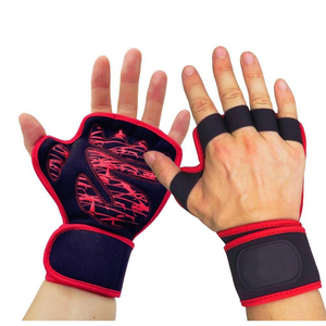 Gants de sport demi-doigts noirs avec bordure rose en néoprène, sangle de poignet réglable, unisexe, pour fitness et musculation - Product Image 5