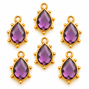 Pendentif en améthyste violette en forme de poire, facetté, avec monture plaquée or, pour la fabrication de bijoux - Product Image 1