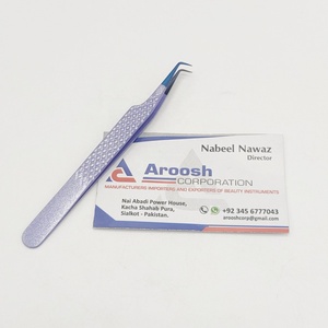 Venta al por mayor de pinzas de extensión de pestañas de diamante de acero sostenible 90 grados Punta de Plasma azul logotipo personalizado pinzas de pestañas moradas - Product Image 6