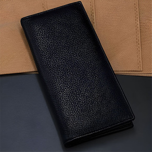 Premium <b>Black</b> Pebbled Leather Long Wallet Men Luxury Zipper Pocket Slim ID Window Card Holder Cash <b>Clutch</b> <b>Purse</b> Checkbook Bifold - Product Image 6