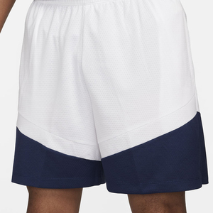 Shorts de sport pour hommes, bleu marine et blanc, à blocs de couleur, taille élastique, respirants, design à empiècements, taille mi-haute, longueur courte - Product Image 3