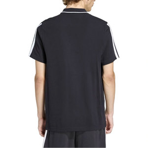 เสื้อโปโลแขนสั้นสีดำสำหรับผู้ชาย ปกคอปก ทรงปกติ สีพื้น มีแถบสีขาวที่แขนเสื้อ - Product Image 2