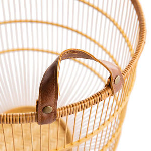 Durable Handwoven Rattan <b>Basket</b> Multifunctional Cylinder Storage Organizer and Laundry <b>Hamper</b> with Leather Straps - Product Image 4