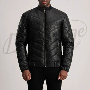 Blouson en similicuir noir matelassé pour homme, style bomber, col montant, coupe ajustée, décontracté, pour moto, veste softshell - Product Image 3