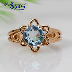Sky Blue Topaz <b>Ring</b> <b>925</b> Sterling <b>Silver</b> Floral Design Moissanite Gemstone Engagement Wedding <b>Ring</b> Romantic Fine Jewelry - Product Image 2