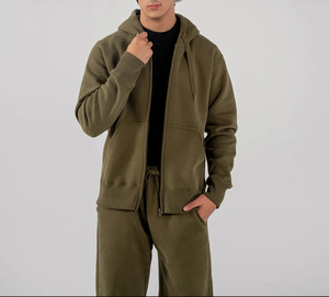 Sweat-shirt zippé à capuche vert olive pour homme, couleur unie, coupe classique, 100 % coton French Terry, décontracté, pour l'automne, personnalisable - Product Image 1