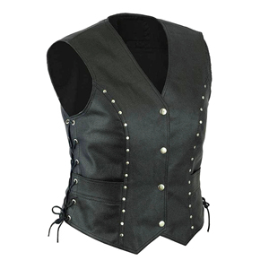 Nouvelle arrivée : Gilet en cuir véritable noir sans manches pour femme, avec strass personnalisés, imperméable et coupe-vent, style motard. - Product Image 5