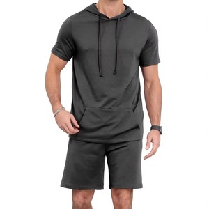 Ensembles de shorts pour hommes de qualité supérieure, grandes tailles, style urbain, manches longues, 100 % coton, tenue d'été, ensemble short, logo personnalisé, respirant - Product Image 1