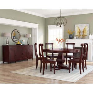 Mahogany Wood Round Dining <b>Table</b> <b>Set</b> with Chairs Solid Maahogany Wood Construction Stable Design for Home Dining Room Furniture - Product Image 1