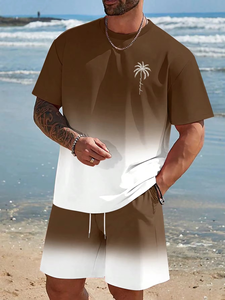 Mens 2-Piece <b>Knitted</b> Polyester/Cotton T-Shirt <b>Set</b> Slim Fit Casual Summer Crew Neck Digital Printing 220-240 Grams Fabric Weight - Product Image 4