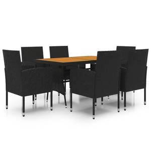 Set da Pranzo per Esterni in Legno Massello di Acacia con Rattan PE Nero e Mobili da Giardino in Acciaio - Product Image 2
