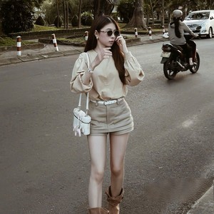 Minimalist Casual Skinny Fit Short Sleeve Lace Pattern Blouse and Shorts <b>Set</b> for Women Daily Wear - Product Image 2