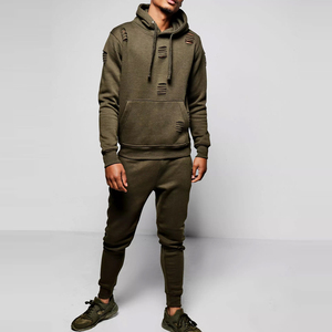 Ensemble de survêtement d'hiver pour homme de haute qualité, effet vieilli, avec pantalon de survêtement et sweat à capuche, personnalisable, avec broderie et délavage à l'acide - Product Image 1