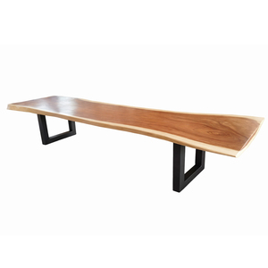 Table à manger moderne en bois massif de Trembesi avec pieds en métal noir, plateau à bords naturels, écologique, pour restaurant, maison, hôtel - Product Image 3