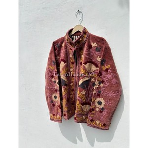 Floral Embroidery <b>Jacket</b> Coat Handmade <b>Short</b> Unisex Coat Boho Chic <b>Jacket</b> Suzani <b>Jacket</b> With Inside Cotton Lining Women's <b>Jacket</b> - Product Image 2