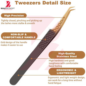 Ensemble de pinces à cils antidérapantes à 4 pièces avec logo personnalisé, kit d'extension de cils en acier inoxydable de qualité supérieure avec étui en PU - Product Image 3