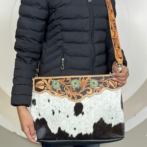 Bolso Bandolera de Cuero Vacuno Repujado a Mano, Moderno y Elegante, para Mujer, Estilo Occidental, con Cierre - Product Image 4