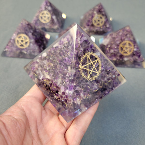 Large 9cm Natural Amethyst Crystal <b>Orgonite</b> Pyramid Handmade Gemstone Resin Decor Wholesale Gift Supply Custom Design Home Decor - Product Image 6