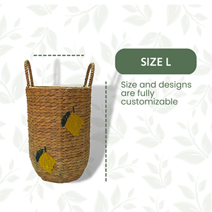 Handmade Eco-friendly Hyacinth Storage <b>Basket</b> with Cylinder Handle Biodegradable and Sustainable for <b>Laundry</b> Use - Product Image 4