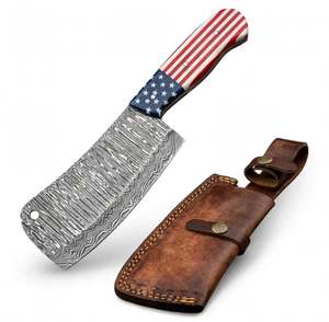 Couteau à viande artisanal en acier Damas, manche en résine, étui en cuir, outil de cuisine - Product Image 5