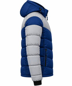 Chaqueta acolchada con capucha para hombre, color azul grisáceo, con bloques de color, informal, cortavientos, de poliéster, con cierre de cremallera, corte regular. - Product Image 3