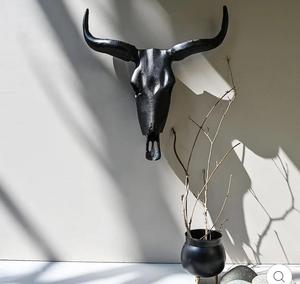 Minimalist Black Metal Bull <b>Skull</b> Wall Decor with Powder Coated Finish for Indoor Use - Product Image 4