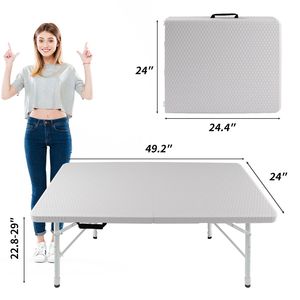 Tavolo Pieghevole Portatile in Rattan Bianco da 4 Piedi per Interni ed Esterni con Design Intrecciato - Product Image 2