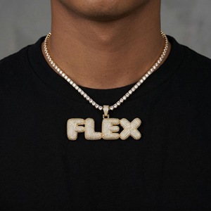 Collar Colgante Flexible de Oro 18K con Diamantes, Cadena de Letras Estilo Hip Hop para Hombre, Joyería con Cadena Tipo Box - Product Image 2