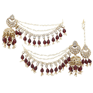 Exquisite Austrian Stone & <b>Mirror</b> Jhumki Fashion Jewelry Set <b>with</b> Maangtikka-10575476MR - Product Image 2