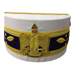 Chapeau de cérémonie maçonnique de qualité supérieure, personnalisé, avec ailes tombantes, brodé à la main, blanc, pour le Rite écossais du 33e degré - Product Image 4
