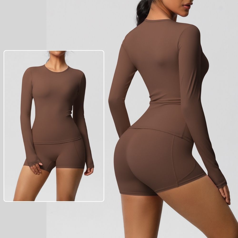 New Solid Color Brushed Long Sleeve Yoga Set Women Two Piece Breathable Fitness Sportswear Gym Clothing Workout Running Outfit