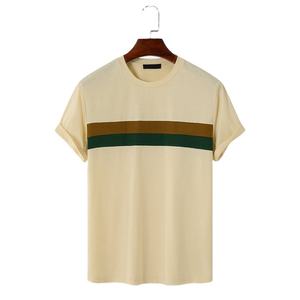 Breathable Soft Casual Streetwear <b>Men</b> Plain Oversized <b>T</b> <b>Shirt</b> Custom Logo Printing <b>Striped</b> Knitted Anti-Wrinkle Breathable - Product Image 1