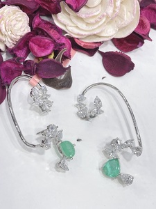 Royal Silver Plated Brass <b>Cuff</b> <b>Earrings</b> with Zircon Stones Best Quality for Women's Party Wear - Product Image 5