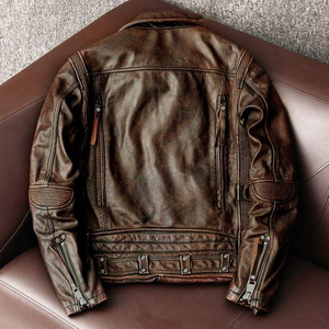 Veste en cuir vintage imperméable multi-zippée pour homme, style décontracté, design élégant et luxueux, texture raffinée et distincte - Product Image 3