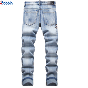 Pantalones Vaqueros de Hombre con Bordado Azul, Tendencia en Ventas, de Alta Calidad, Ajustados, Elásticos, Casuales, de Cintura Media y Pierna Recta - Product Image 2