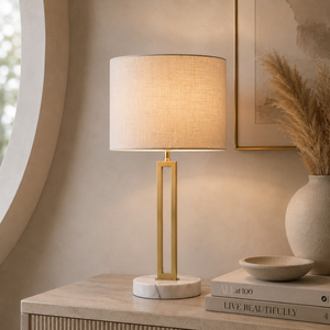 Modern Marble Accent Lamp Featuring Minimal Geometric Structure Warm Ambient Glow And Premium Decorative Styling - Product Image 1