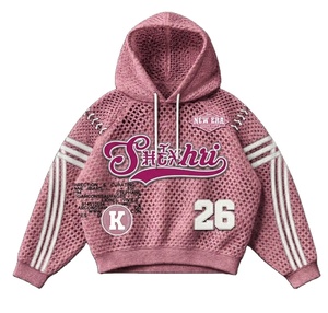 Sweat à capuche en maille style baseball vintage, bandes contrastées, patchs brodés personnalisés, 2026, tout personnalisable selon vos besoins - Product Image 4