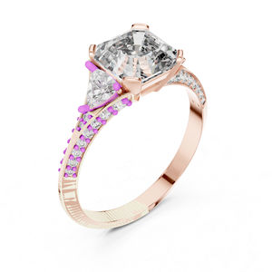 Anillo de Oro Amarillo de 14K con Esmeralda Cuadrada y Diamantes Redondos Cultivados en Laboratorio para Mujer |   Ropa de Fiesta |   Diamantes Cultivados Nuevos - Product Image 6